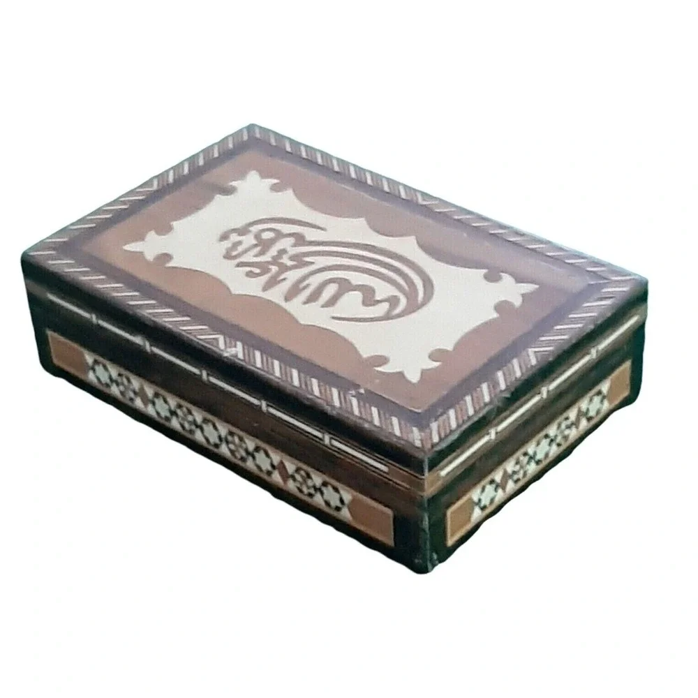 Vintage Persian Trinket Box wood Inlaid Marquetry Middle Eastern Jewelry Box